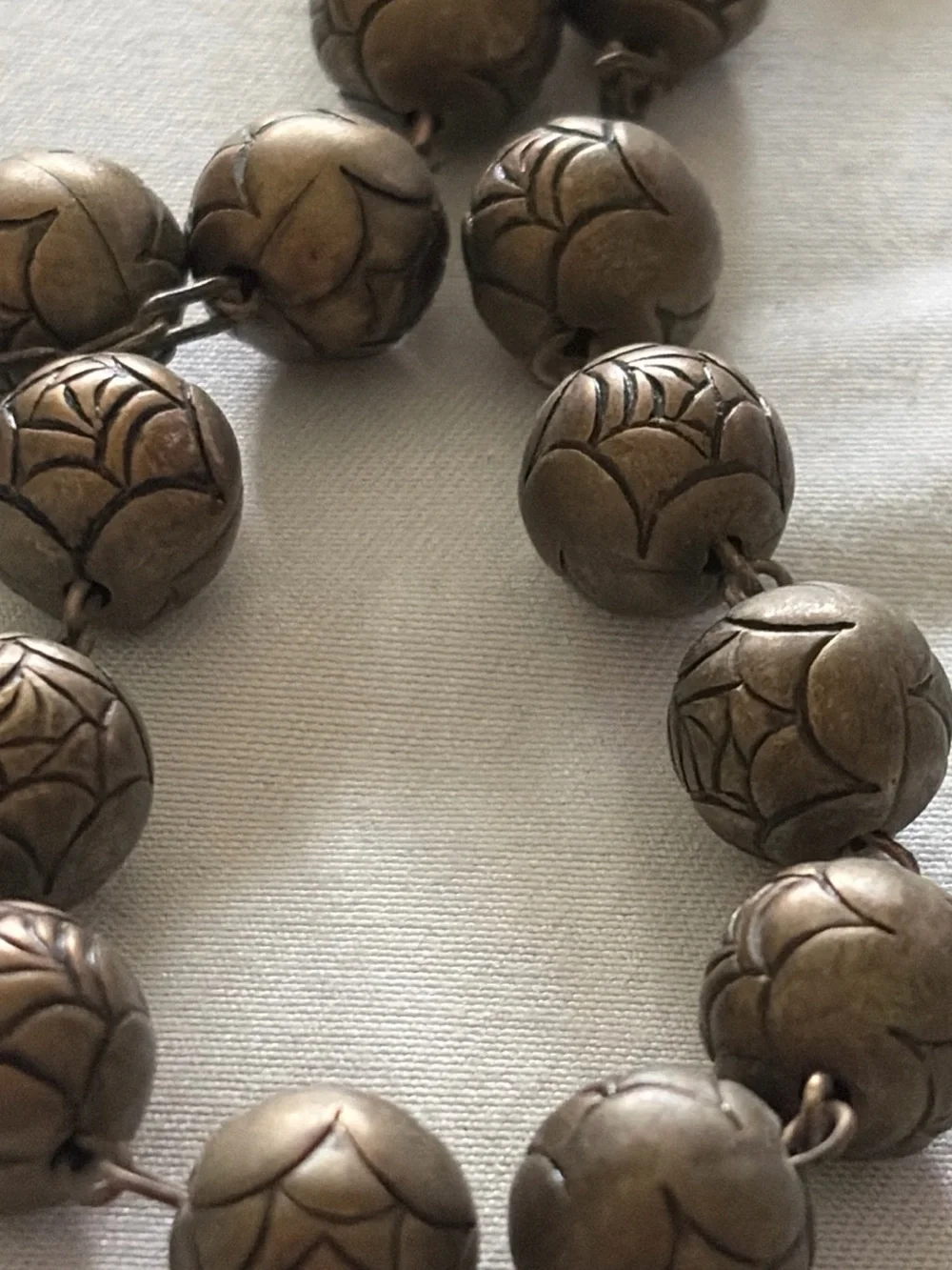 Antique-Style Brass Rosary Beaded Necklace with Crucifix